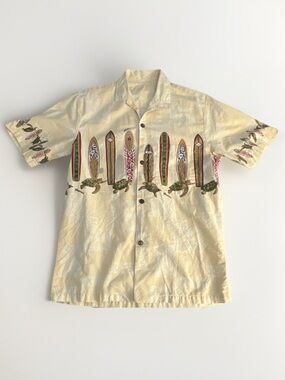 Vintage Surfboard & Turtle Hawaiian Shirt - Pale Yellow